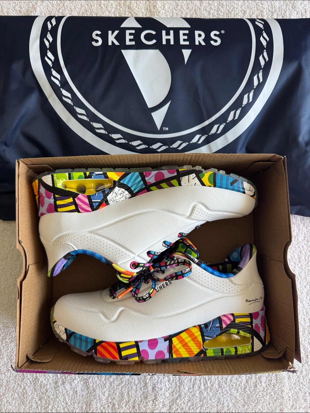 Skechers x Britto Landscape White Sneakers with Multicolor Pop-Art Accents